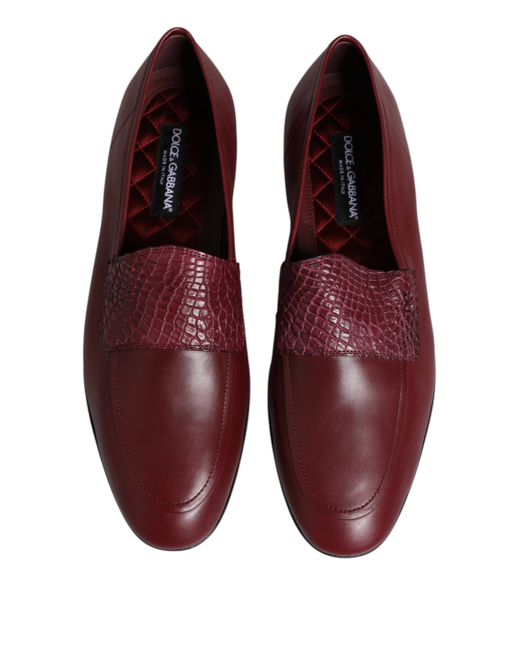 Dolce & Gabbana Burgundy Calfskin Leather Formal Slip On Shoes Dolce & Gabbana