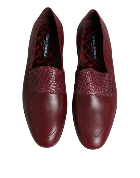 Dolce & Gabbana Burgundy Calfskin Leather Formal Slip On Shoes Dolce & Gabbana