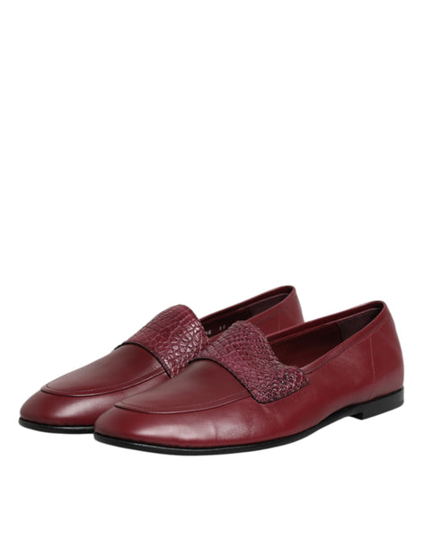 Dolce & Gabbana Burgundy Calfskin Leather Formal Slip On Shoes Dolce & Gabbana