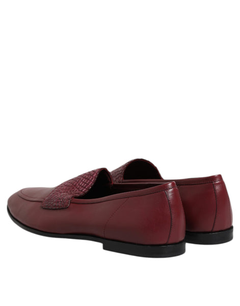 Dolce & Gabbana Burgundy Calfskin Leather Formal Slip On Shoes Dolce & Gabbana