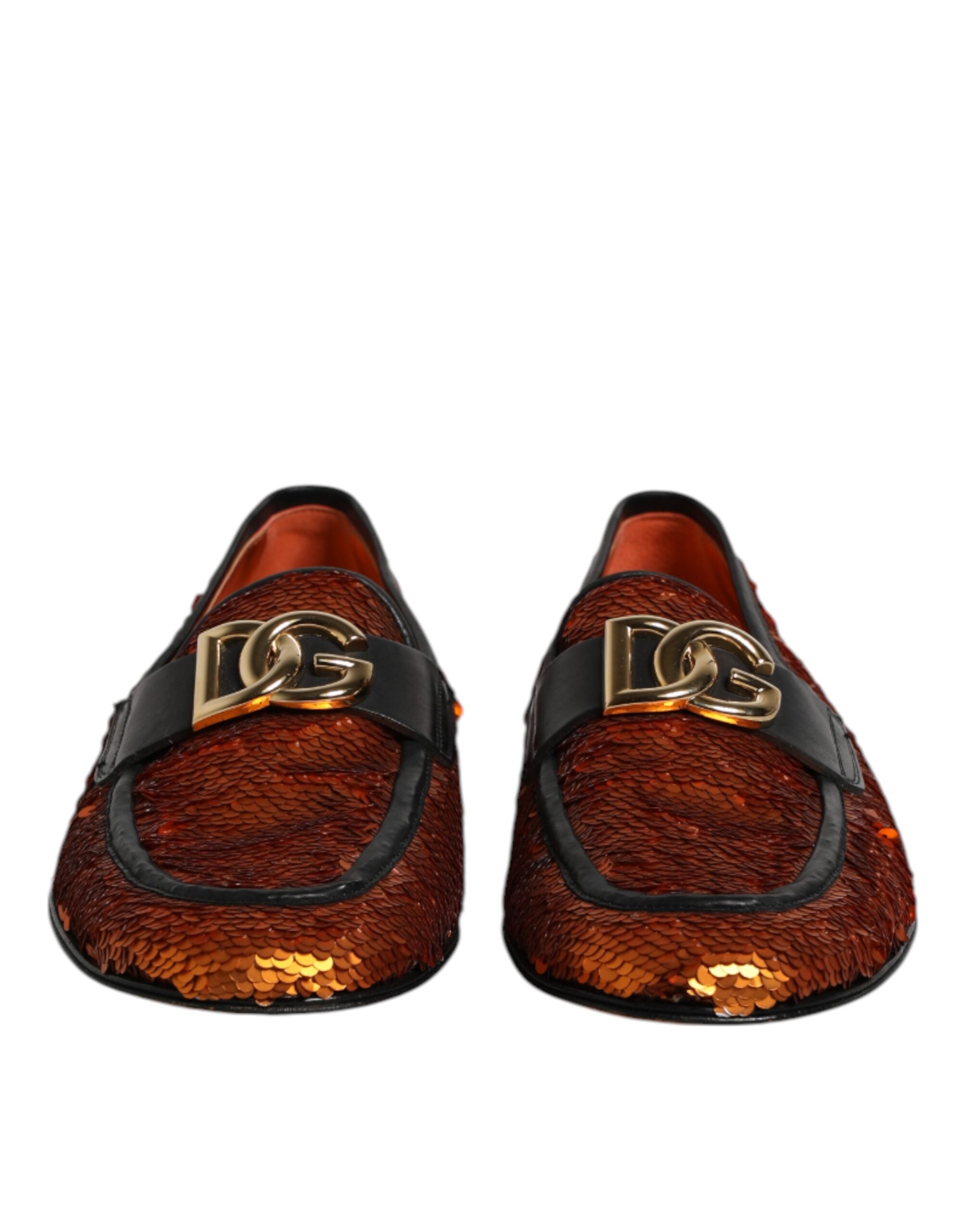 Dolce & Gabbana Orange Sequin Embellished Men Loafers Shoes Dolce & Gabbana