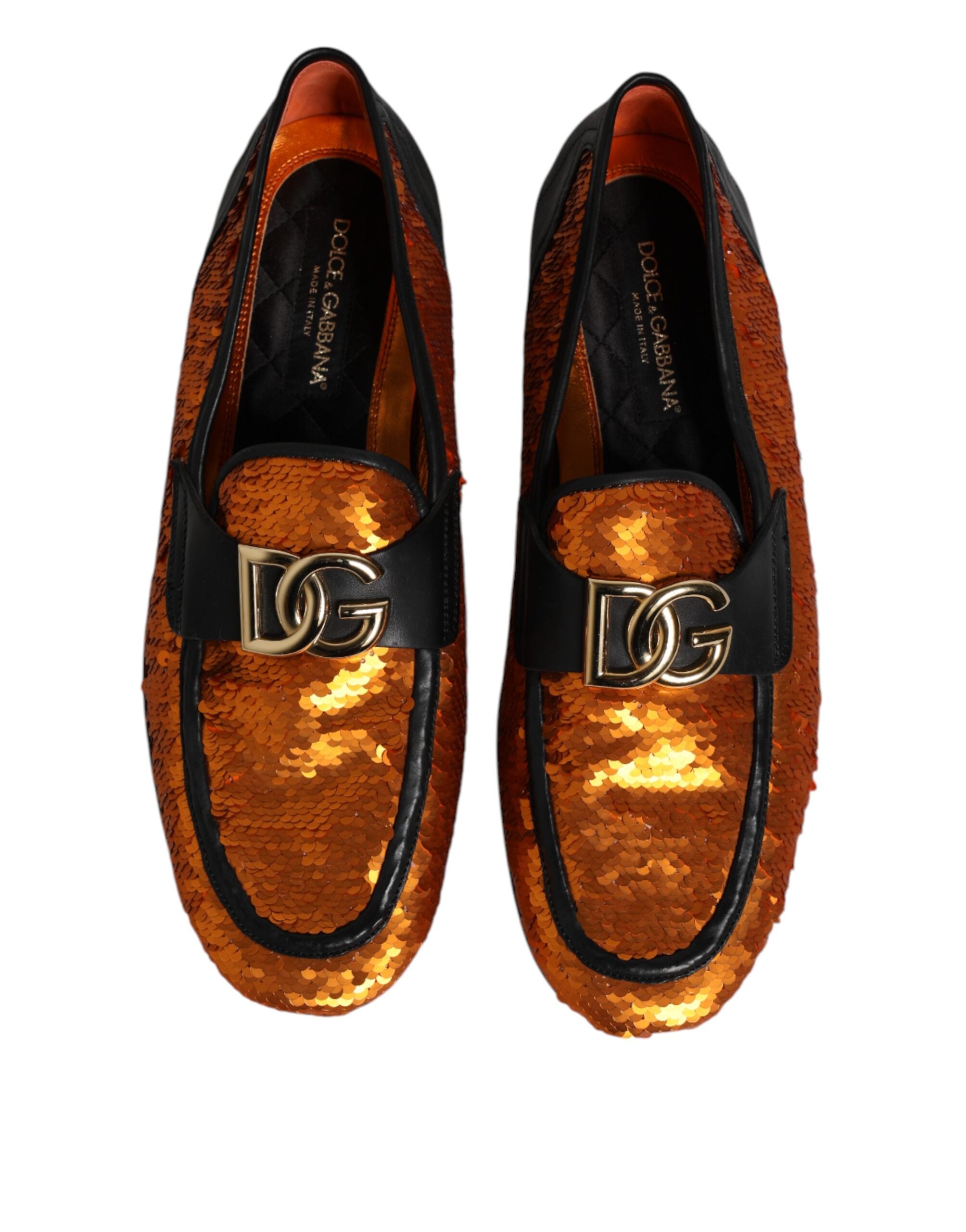 Dolce & Gabbana Orange Sequin Embellished Men Loafers Shoes Dolce & Gabbana
