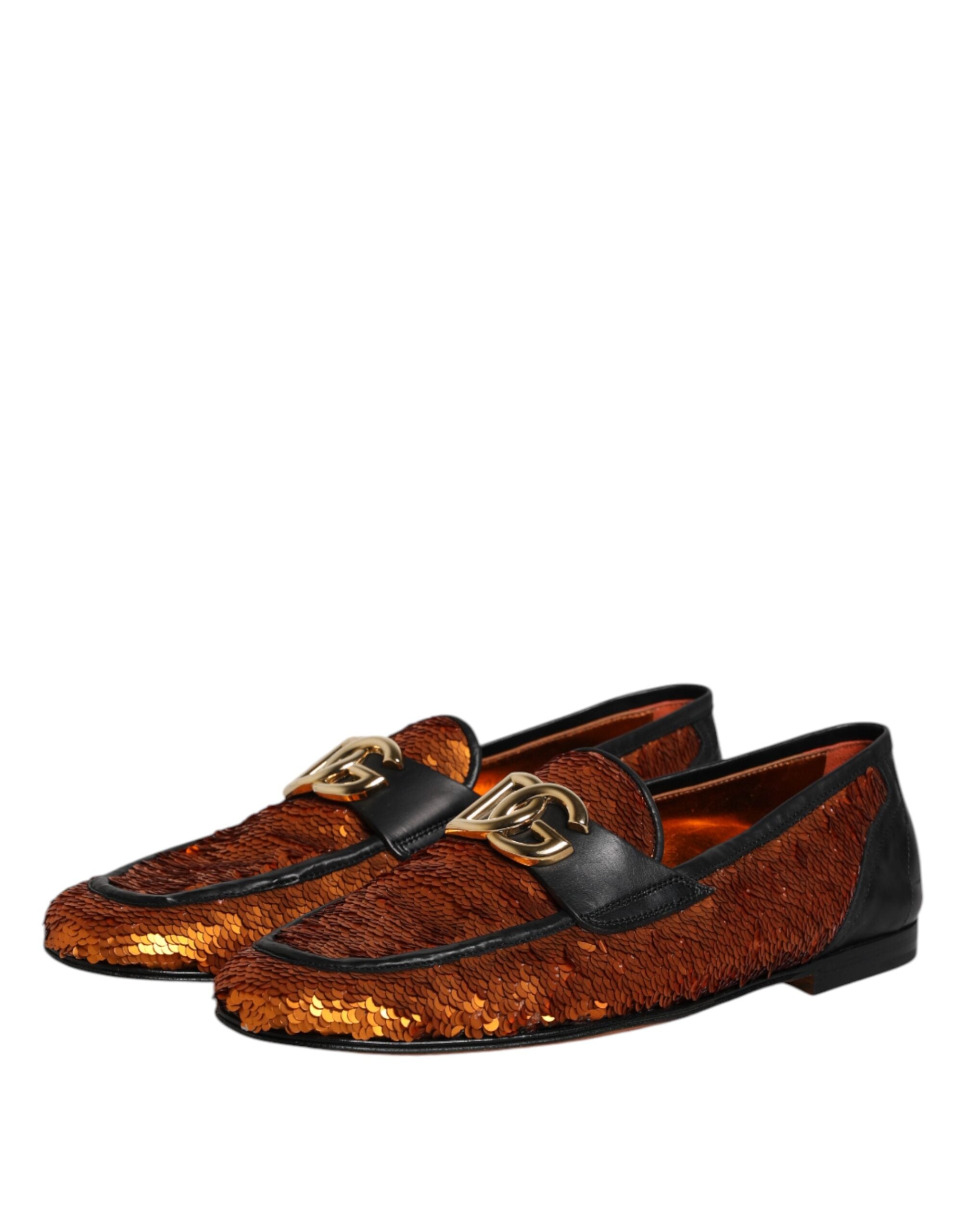 Dolce & Gabbana Orange Sequin Embellished Men Loafers Shoes Dolce & Gabbana