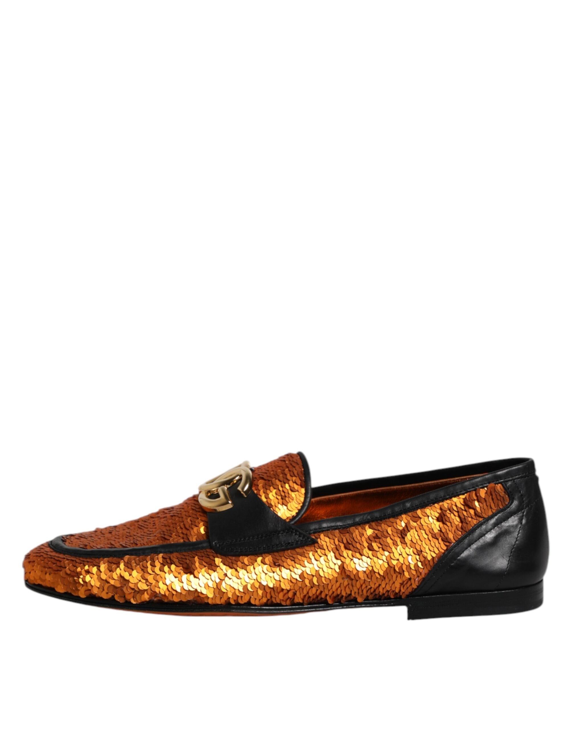 Dolce & Gabbana Orange Sequin Embellished Men Loafers Shoes Dolce & Gabbana