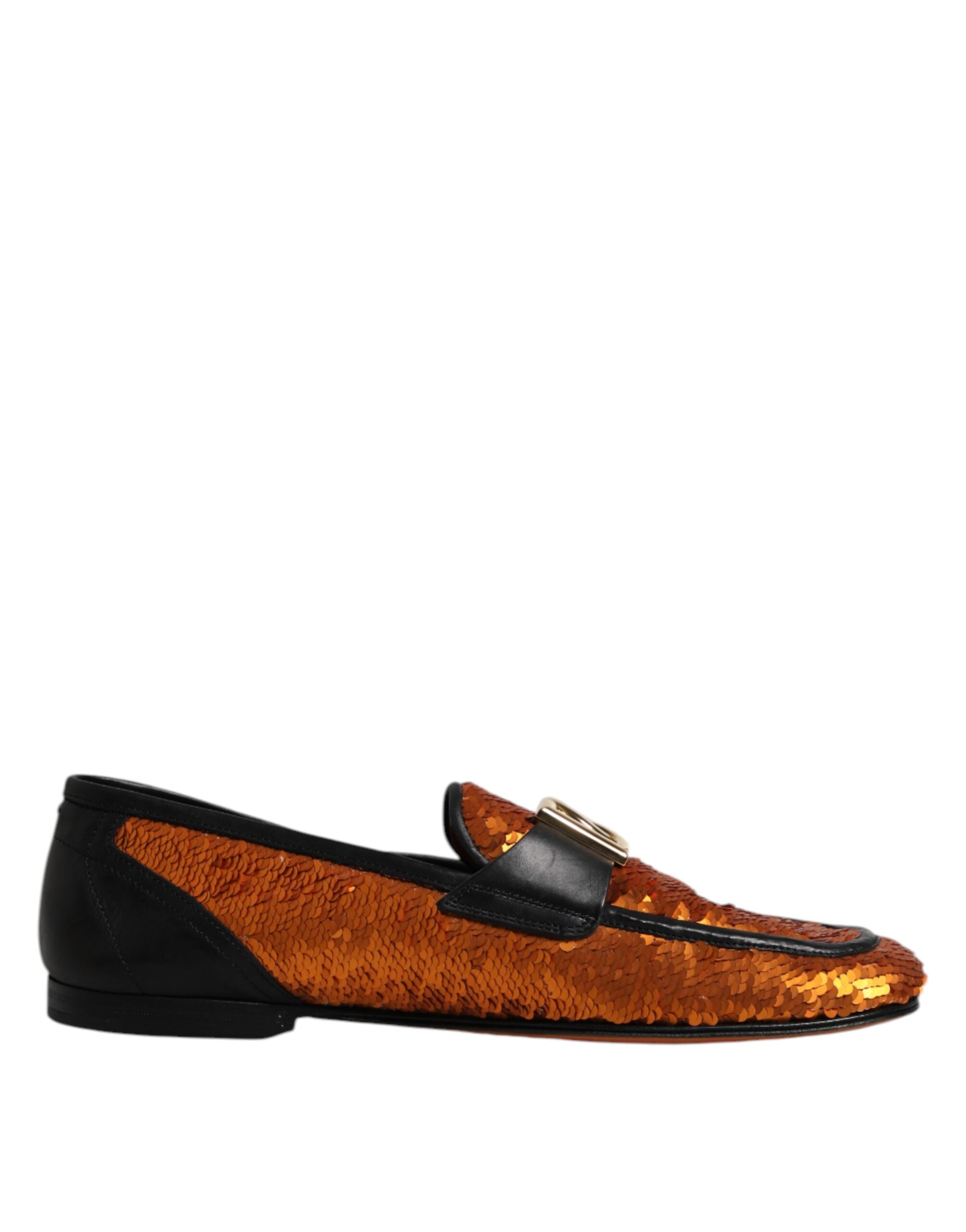 Dolce & Gabbana Orange Sequin Embellished Men Loafers Shoes Dolce & Gabbana