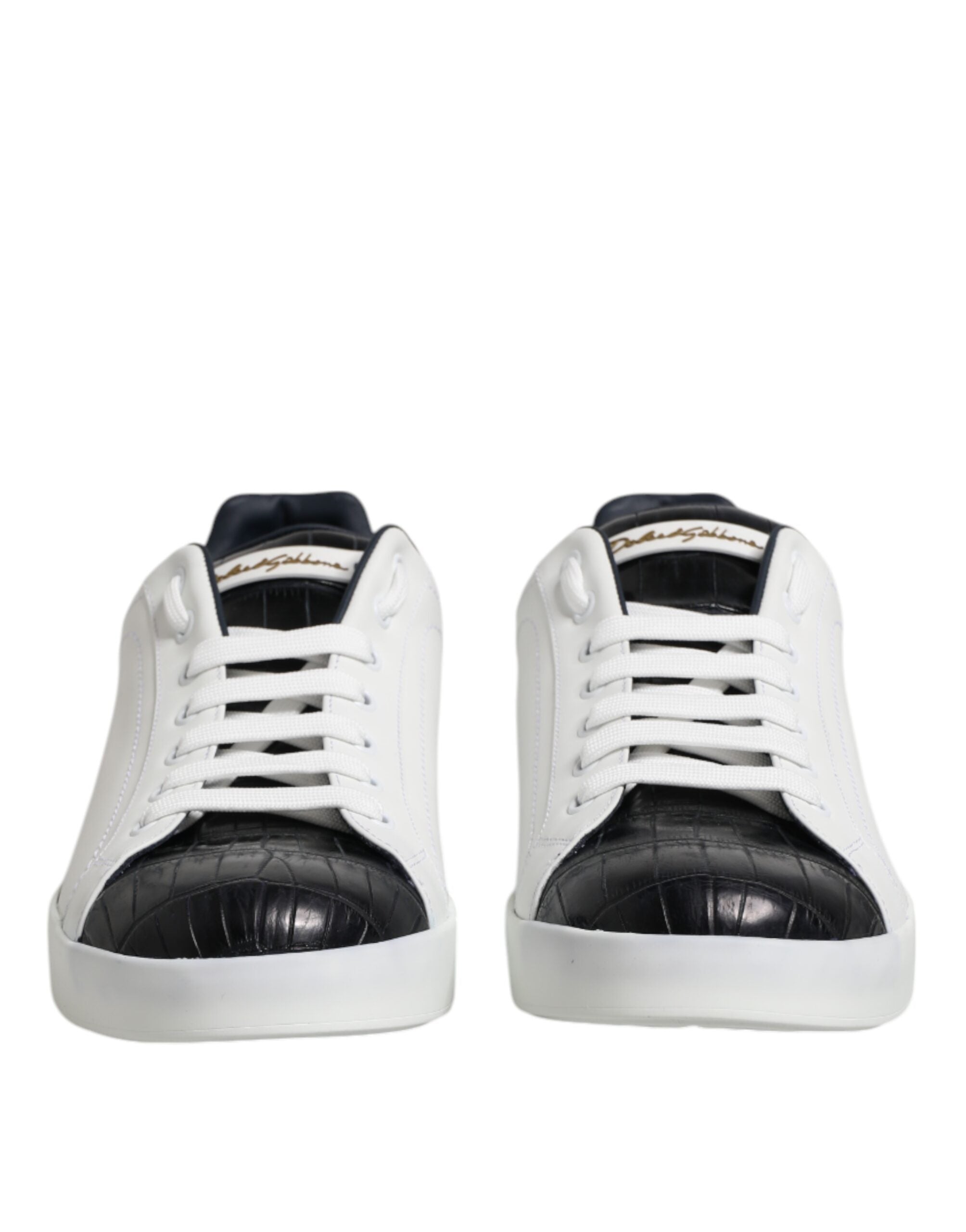 Dolce & Gabbana White Black Leather Portofino Sneaker Shoes Dolce & Gabbana