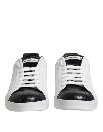 Dolce & Gabbana White Black Leather Portofino Sneaker Shoes Dolce & Gabbana