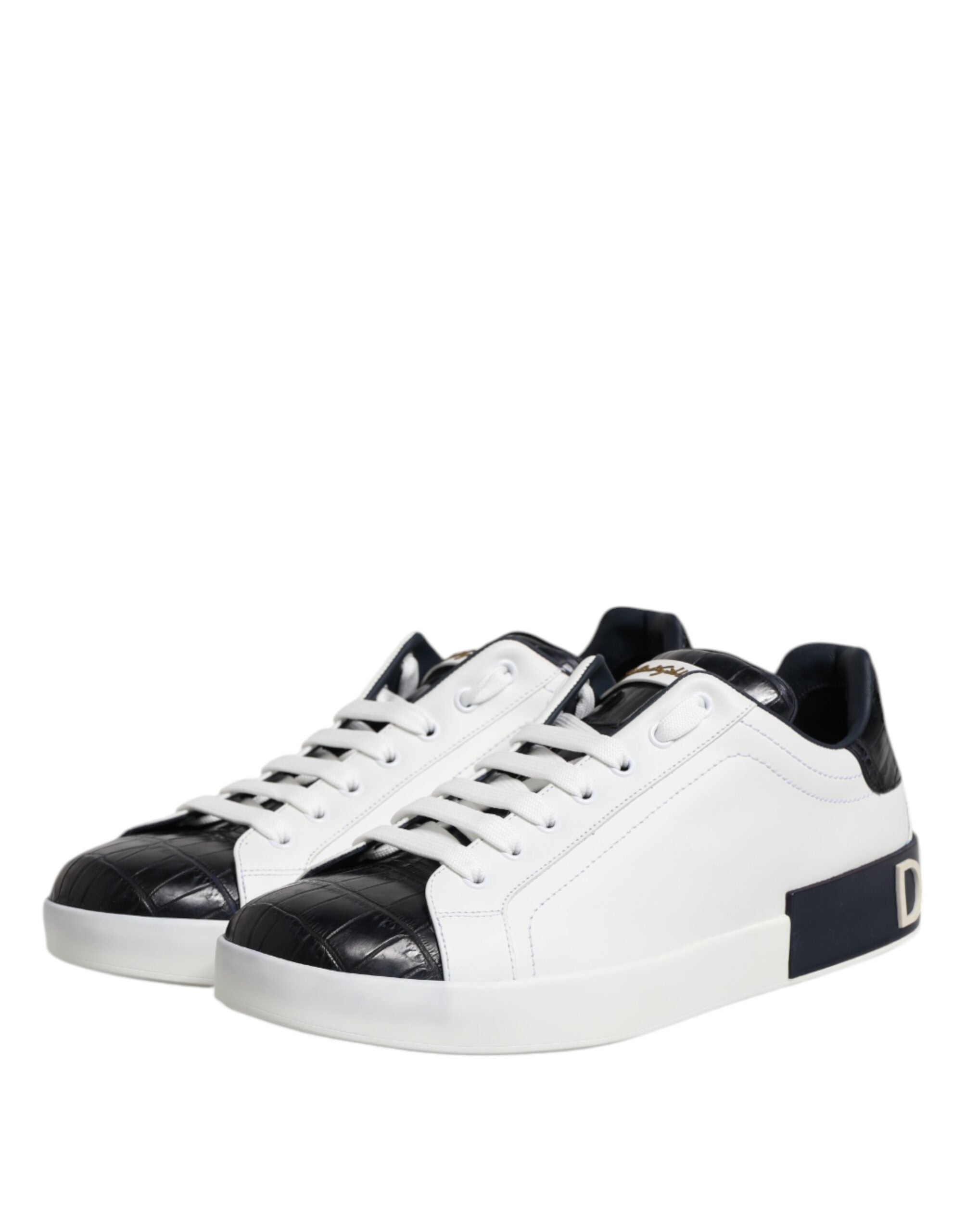 Dolce & Gabbana White Black Leather Portofino Sneaker Shoes Dolce & Gabbana
