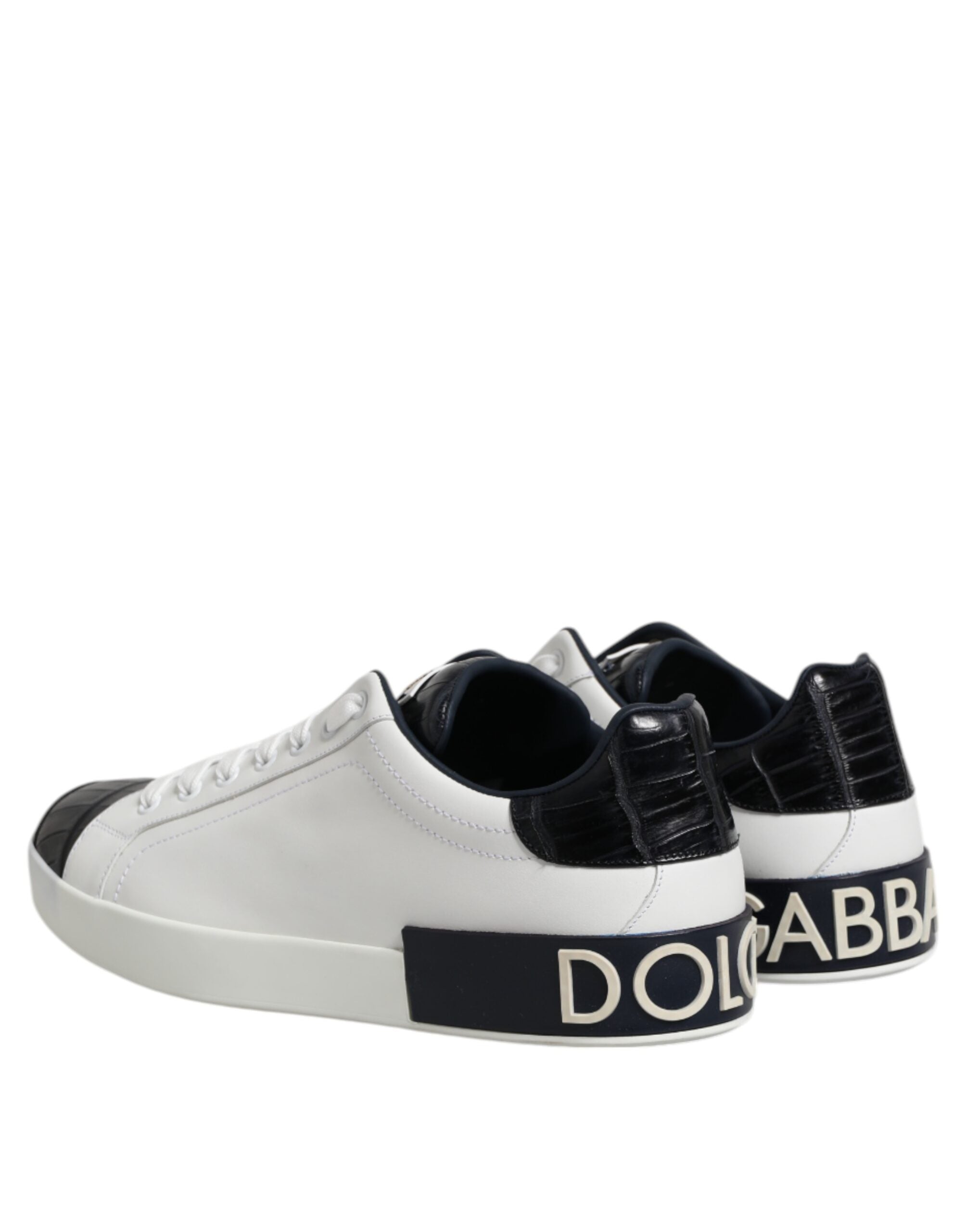 Dolce & Gabbana White Black Leather Portofino Sneaker Shoes Dolce & Gabbana