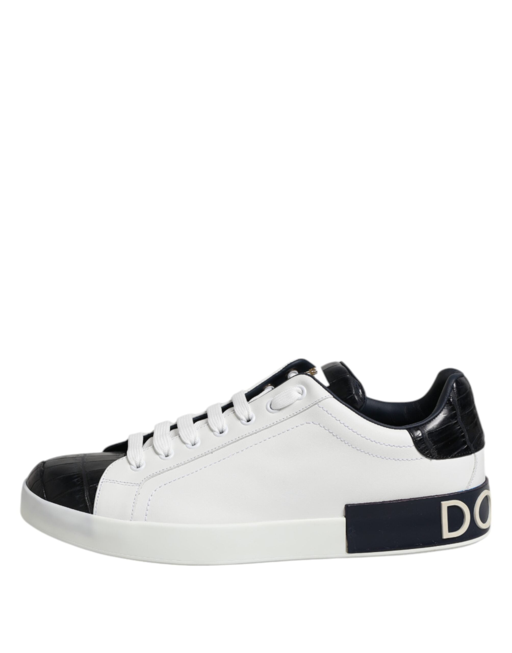 Dolce & Gabbana White Black Leather Portofino Sneaker Shoes Dolce & Gabbana