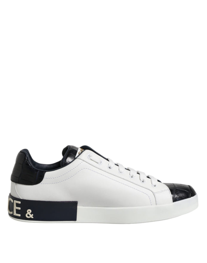 Dolce & Gabbana White Black Leather Portofino Sneaker Shoes Dolce & Gabbana