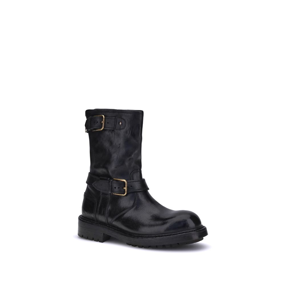 Dolce & Gabbana Black Calf Leather Bos Taurus Lace-Up Boots Dolce & Gabbana