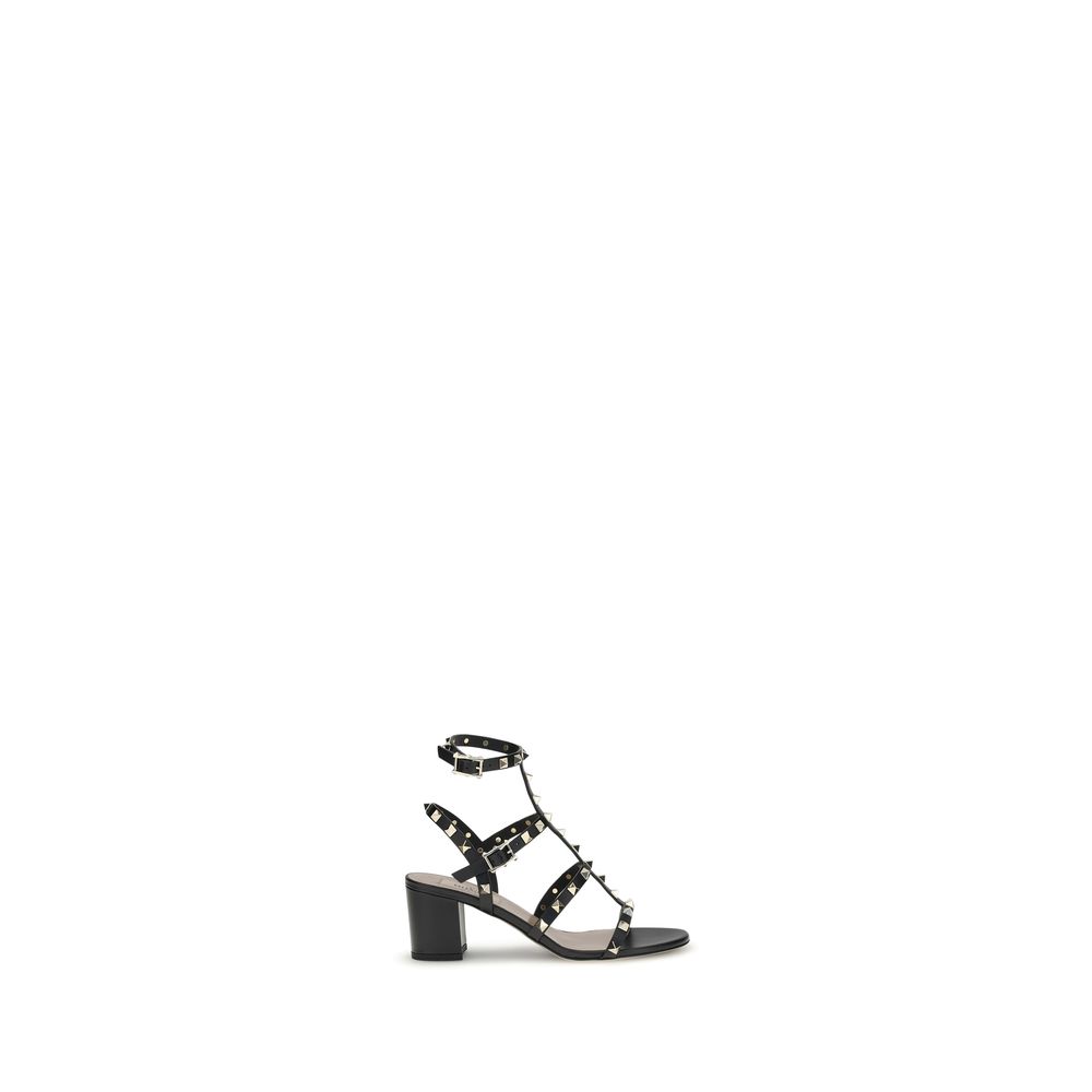 Valentino Garavani Black Calf Leather Bos Taurus Platform Sandals Valentino Garavani