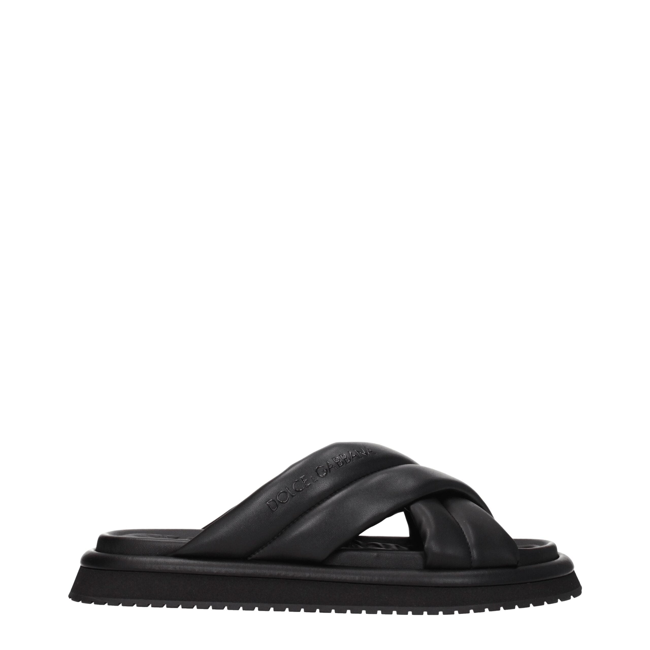 Dolce & Gabbana Black Leather Slippers Dolce & Gabbana