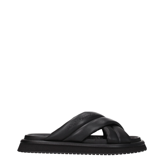 Dolce & Gabbana Black Leather Slippers Dolce & Gabbana