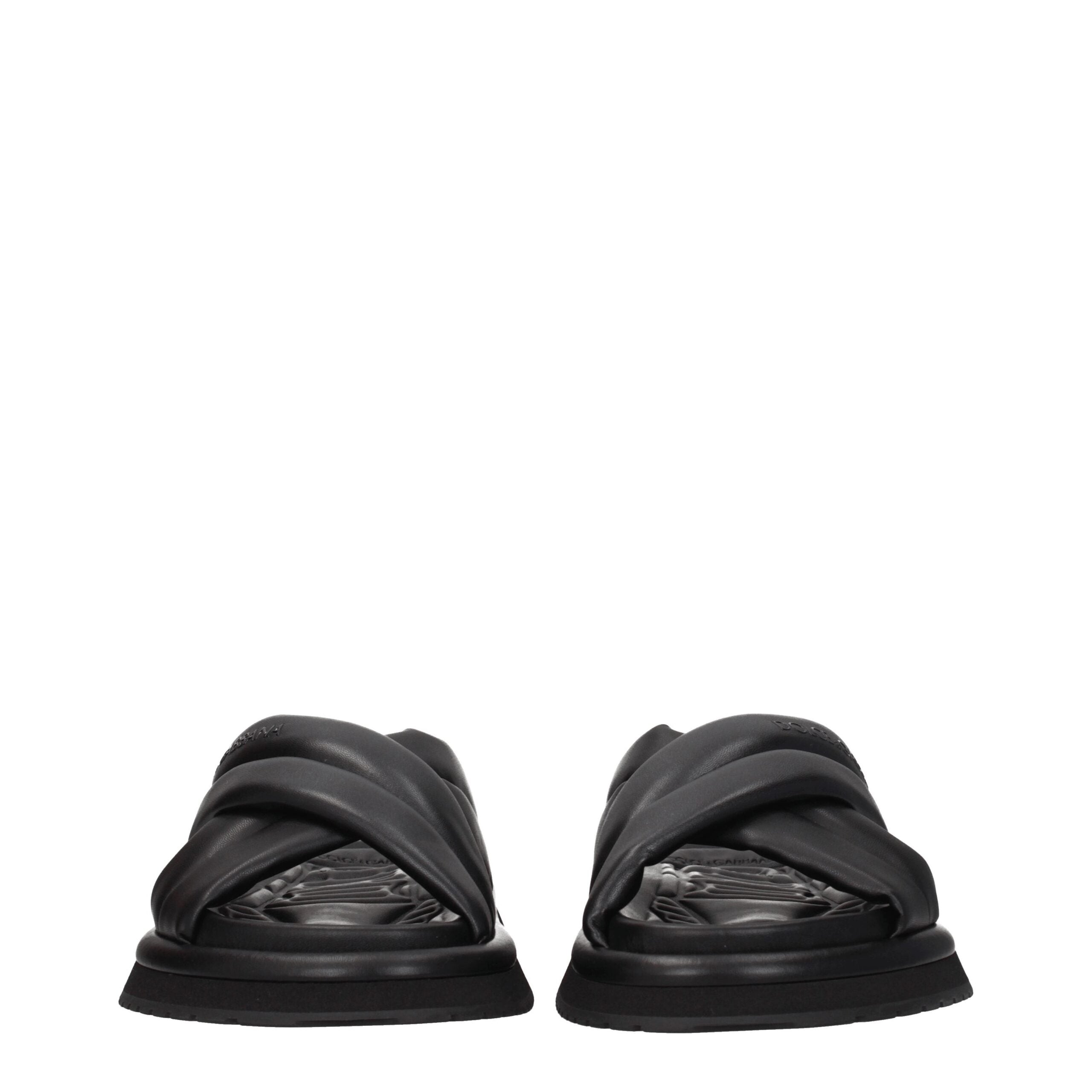 Dolce & Gabbana Black Leather Slippers Dolce & Gabbana