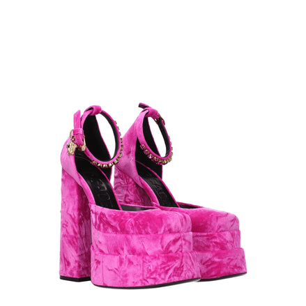 Versace Pink Velvet Platform Sandals Versace