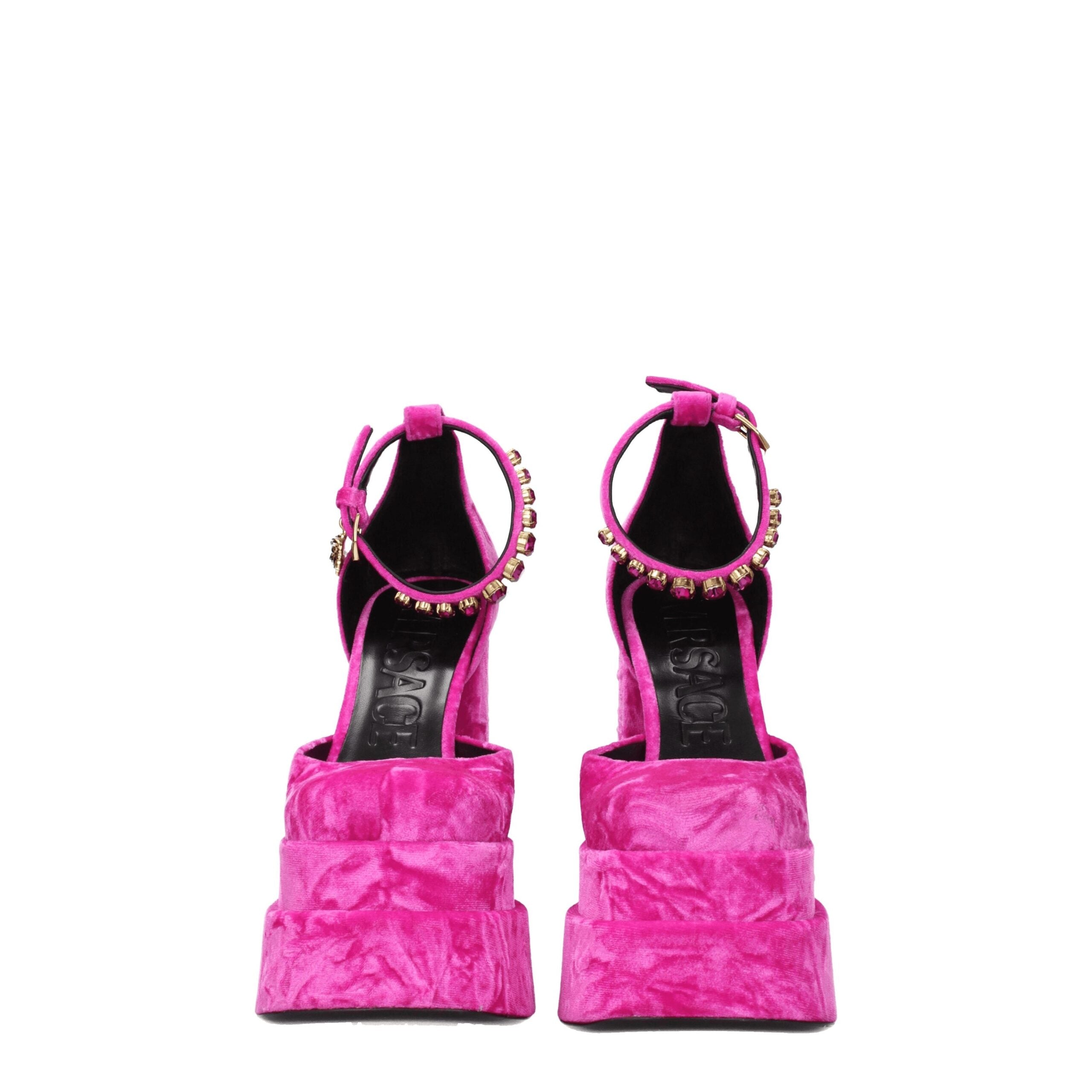 Versace Pink Velvet Platform Sandals Versace