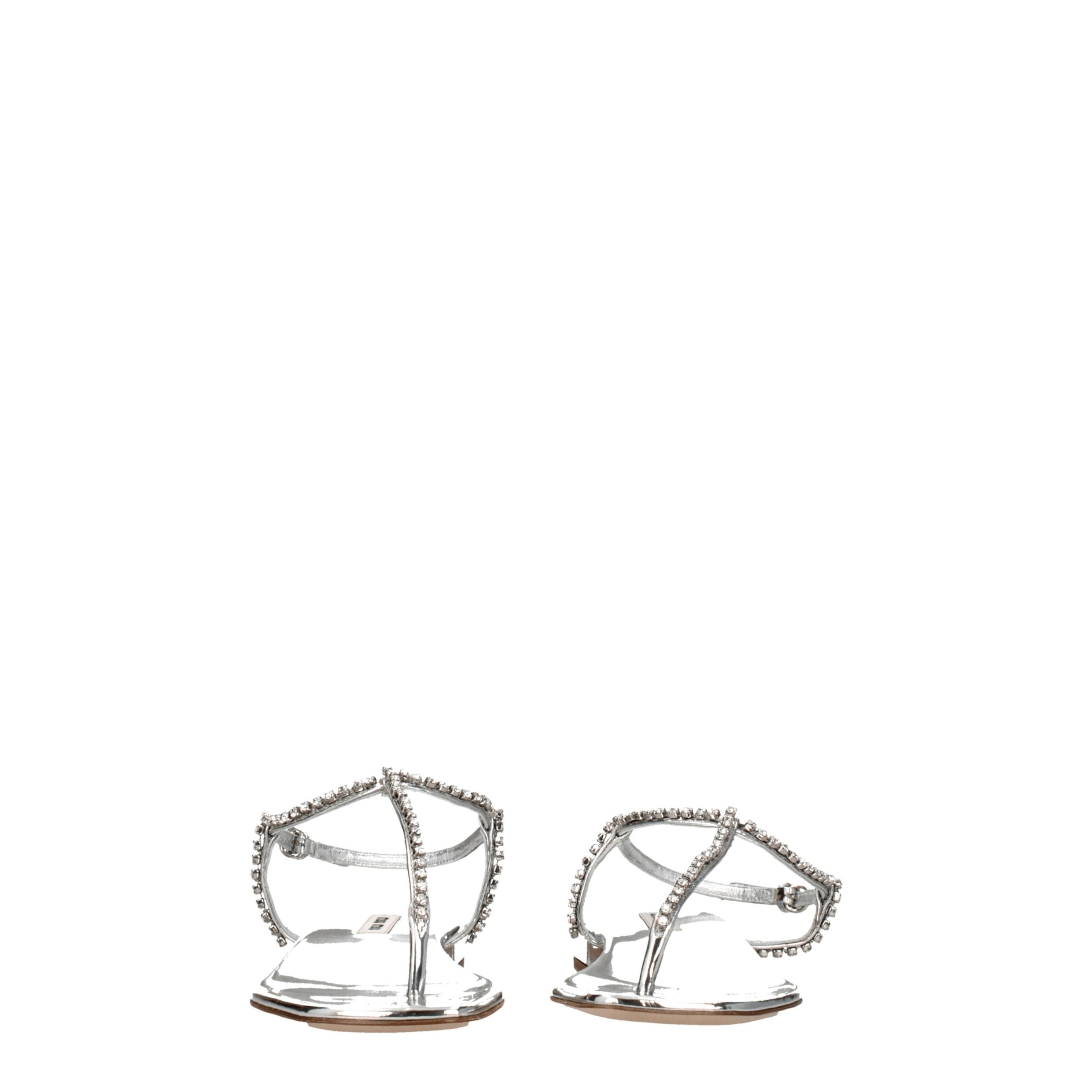 Miu Miu Gray Leather Flip-Flop Sandals Miu Miu