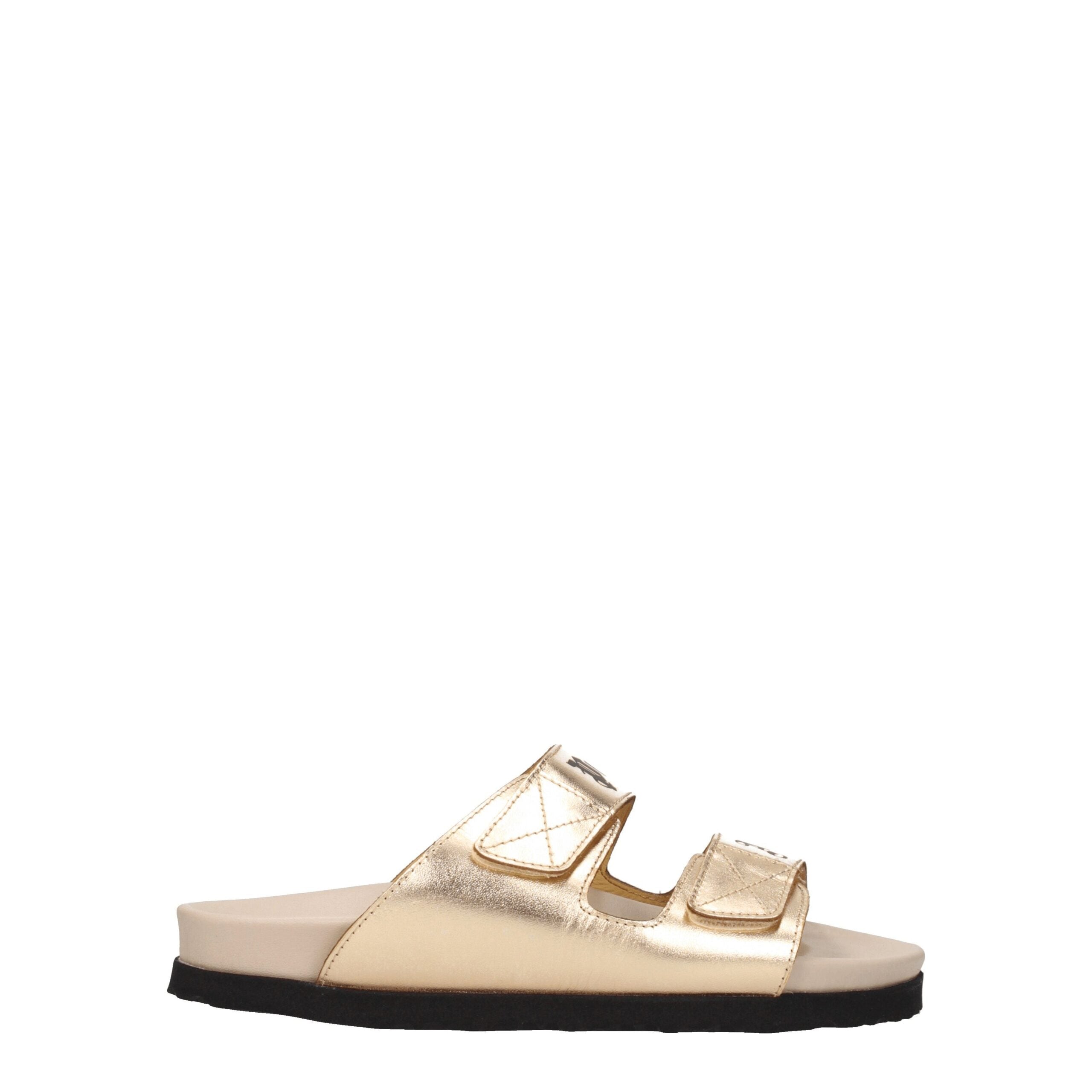 Palm Angels Gold Leather Slippers Palm Angels