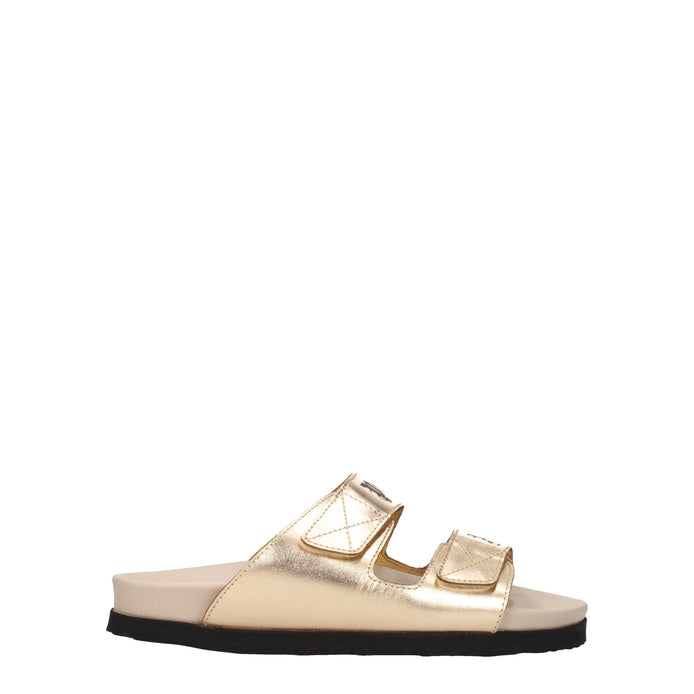 Palm Angels Gold Leather Slippers Palm Angels