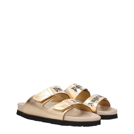Palm Angels Gold Leather Slippers Palm Angels