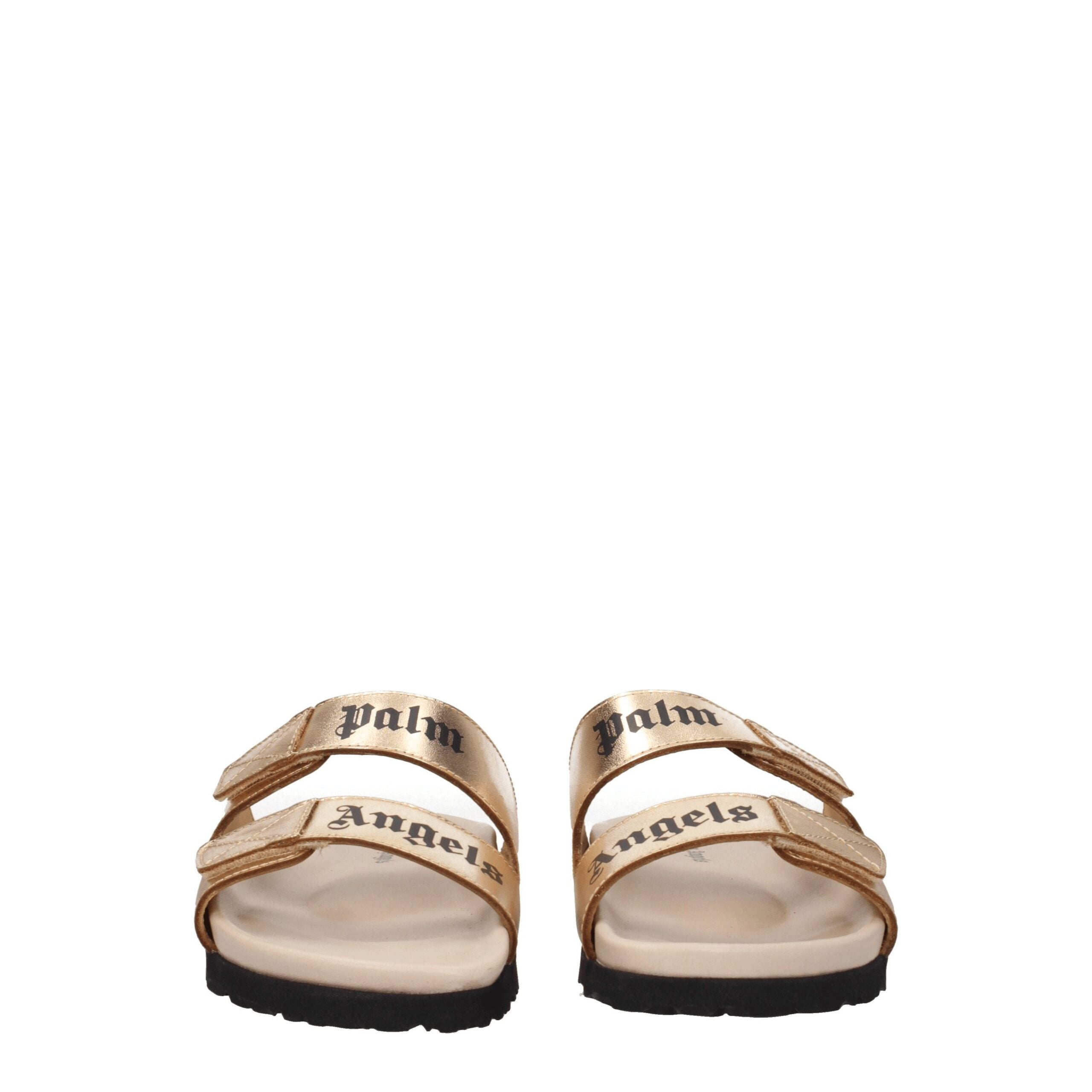 Palm Angels Gold Leather Slippers Palm Angels