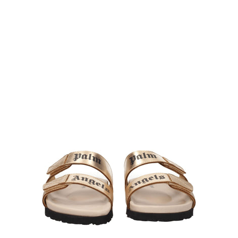 Palm Angels Gold Leather Slippers Palm Angels