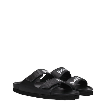 Palm Angels Black Leather Slippers Palm Angels