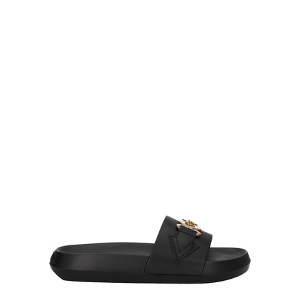 Versace Black Leather Slippers Versace