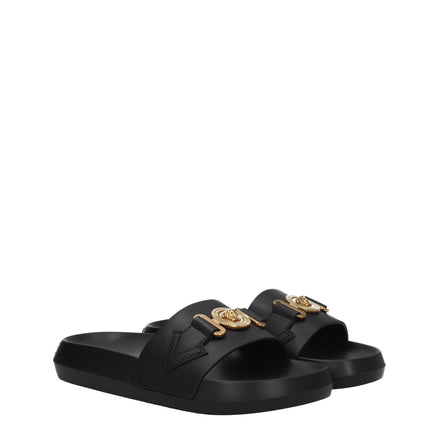 Versace Black Leather Slippers Versace