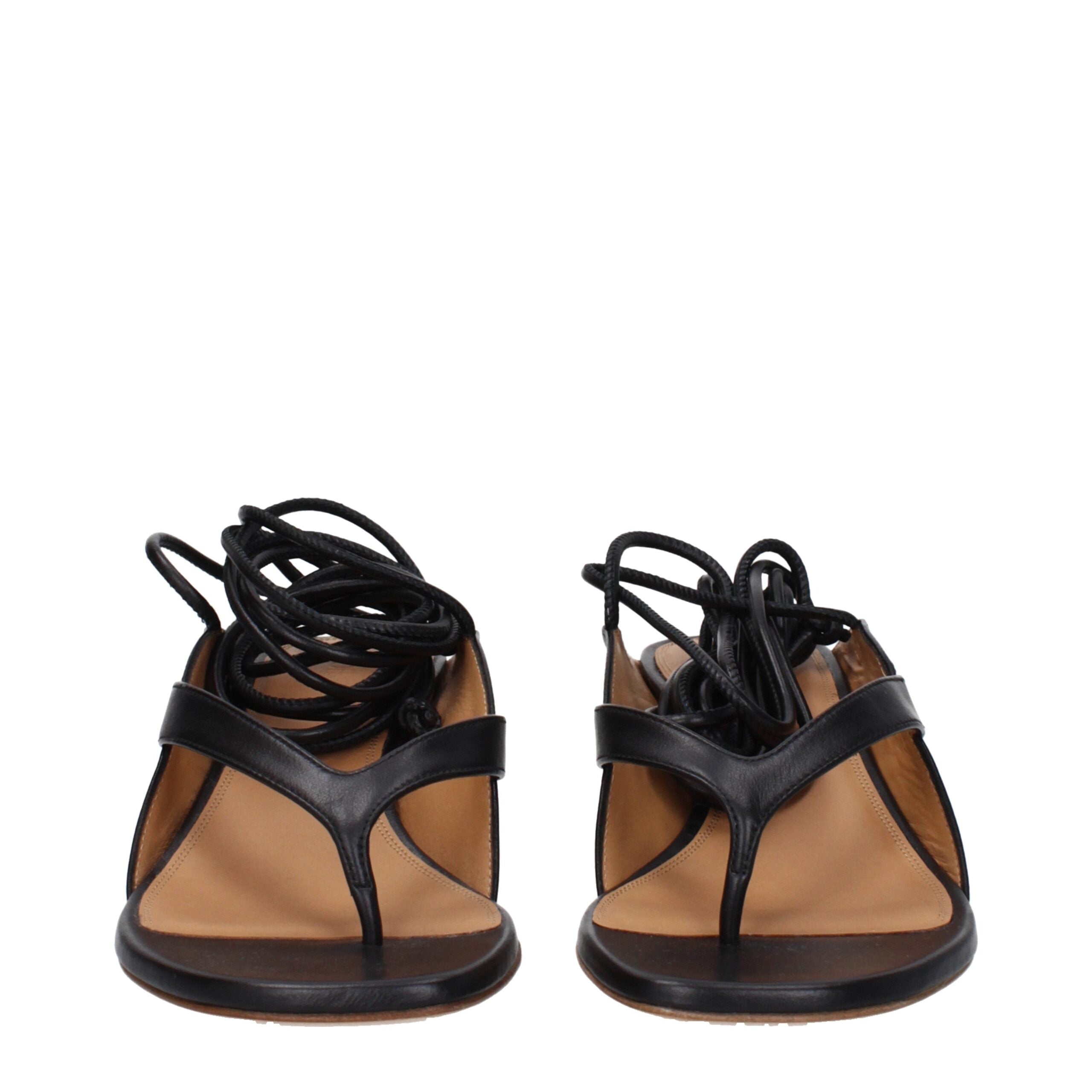 Off-White Black Leather Flip-Flop Sandals Off-White