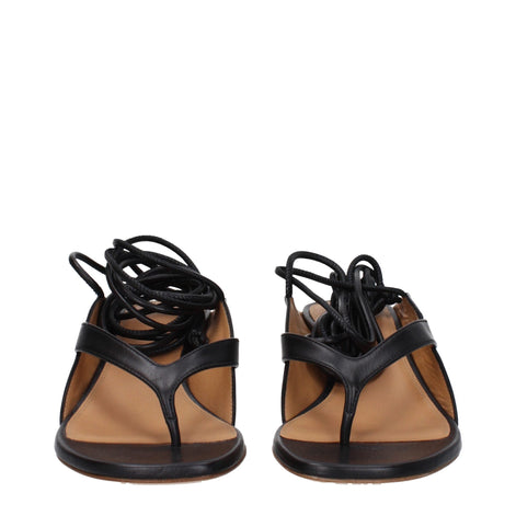 Off-White Black Leather Flip-Flop Sandals Off-White