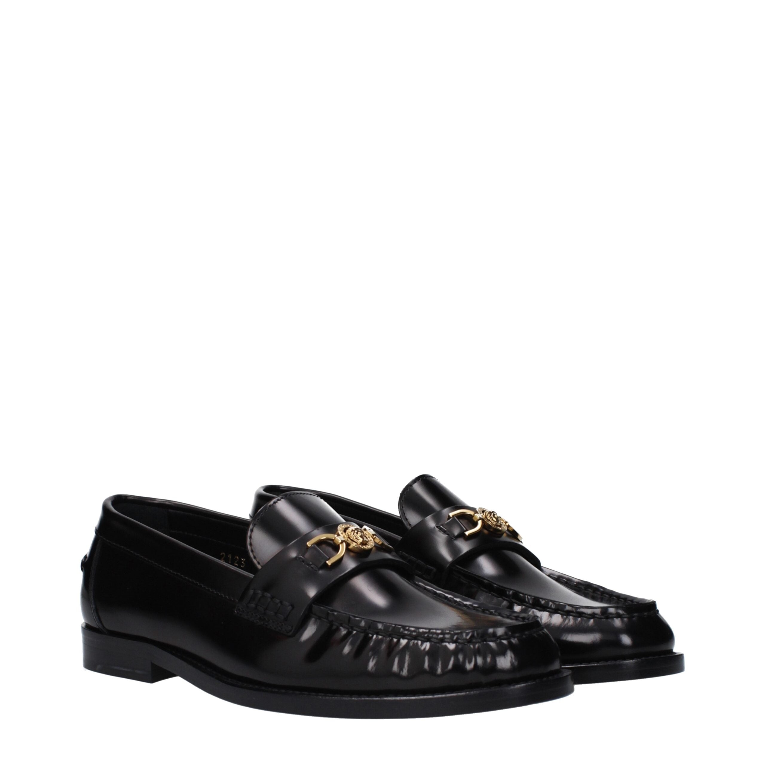 Versace Black Leather Slip-On Loafers Versace