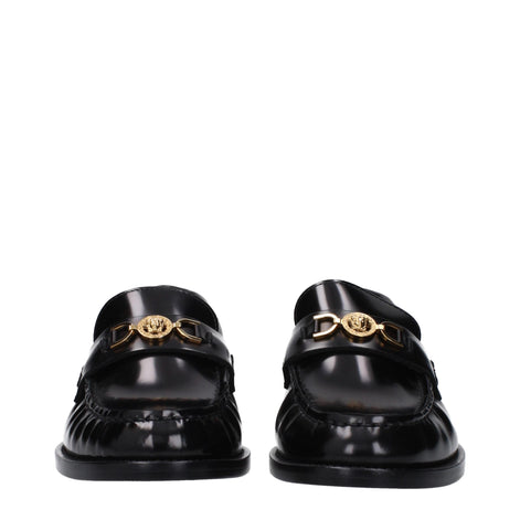 Versace Black Leather Slip-On Loafers Versace