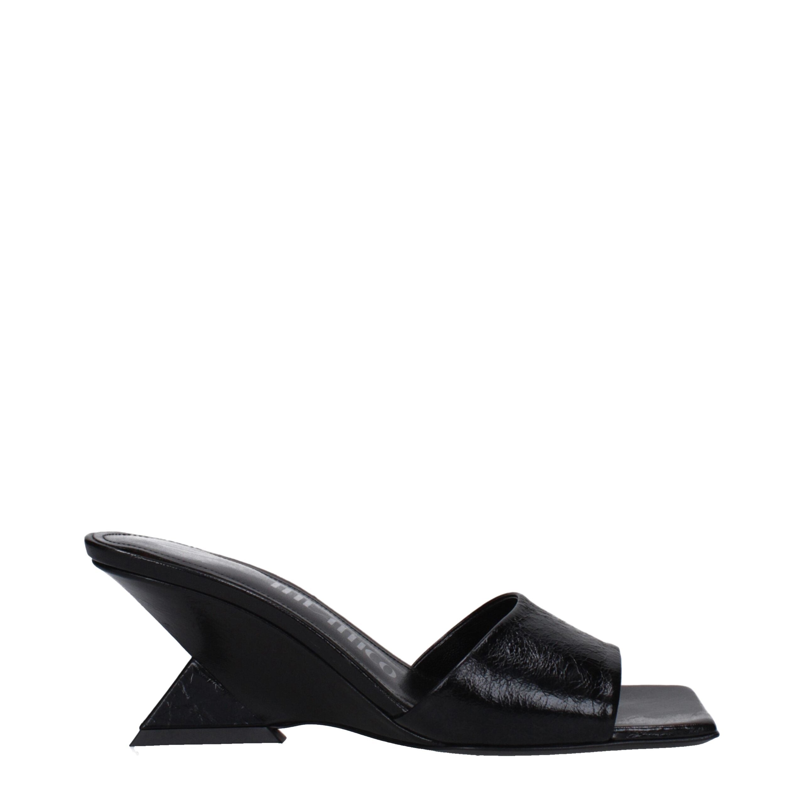 The Attico Black Leather Flat Sandals The Attico