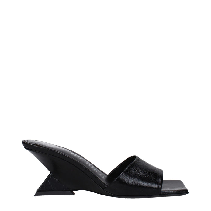 The Attico Black Leather Flat Sandals The Attico