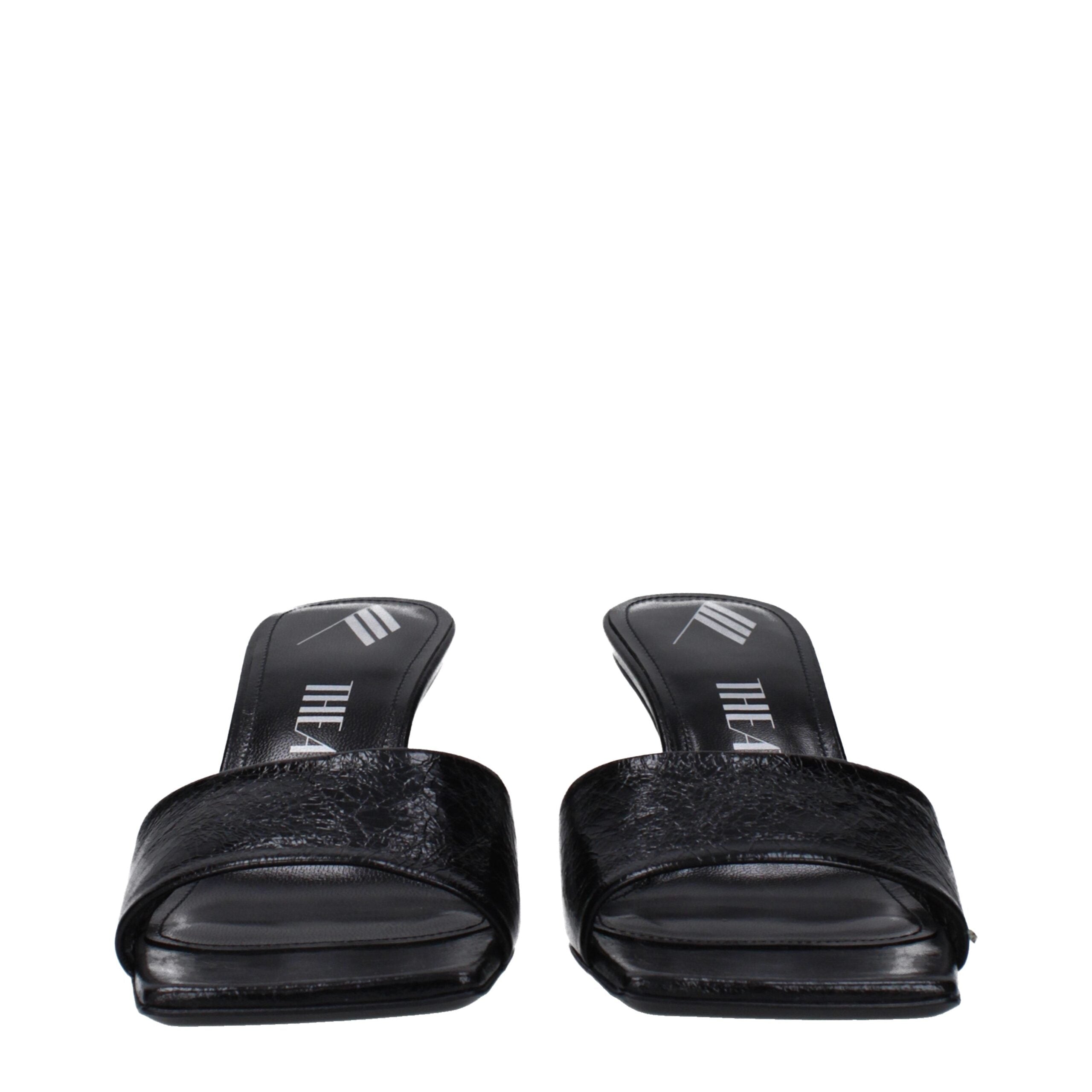 The Attico Black Leather Flat Sandals The Attico