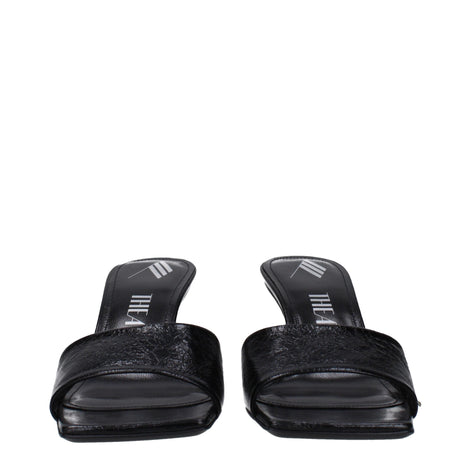 The Attico Black Leather Flat Sandals The Attico