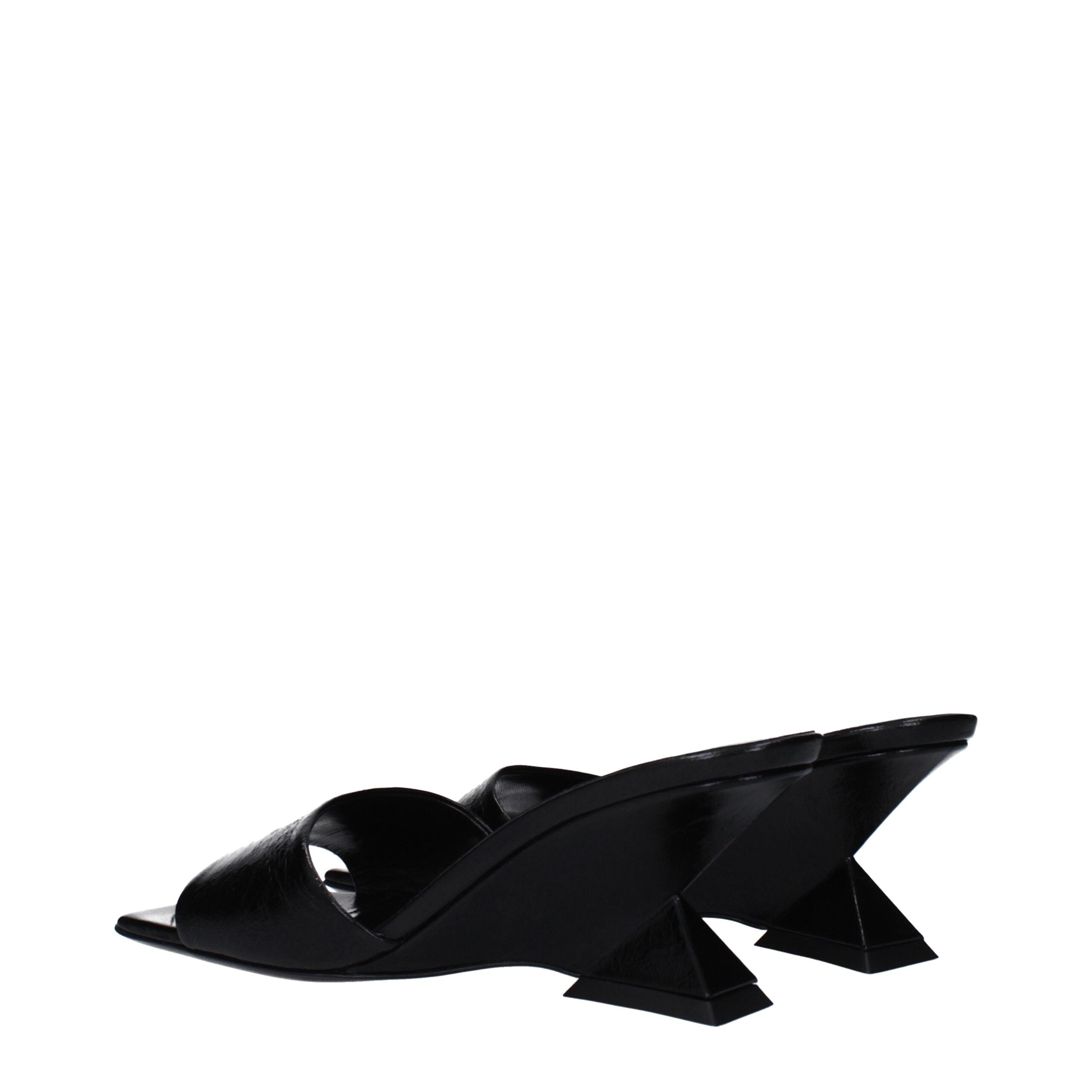 The Attico Black Leather Flat Sandals The Attico