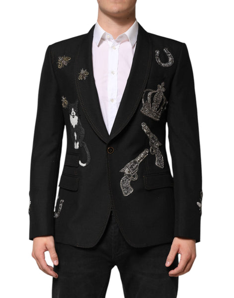 Dolce & Gabbana Black Bee Crown Embellished Suit Coat Blazer Dolce & Gabbana