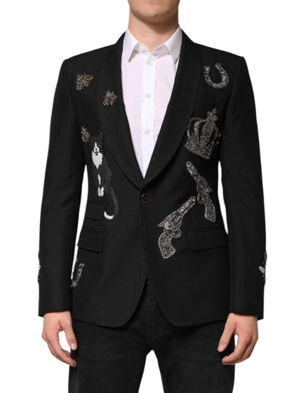 Dolce & Gabbana Black Bee Crown Embellished Suit Coat Blazer Dolce & Gabbana