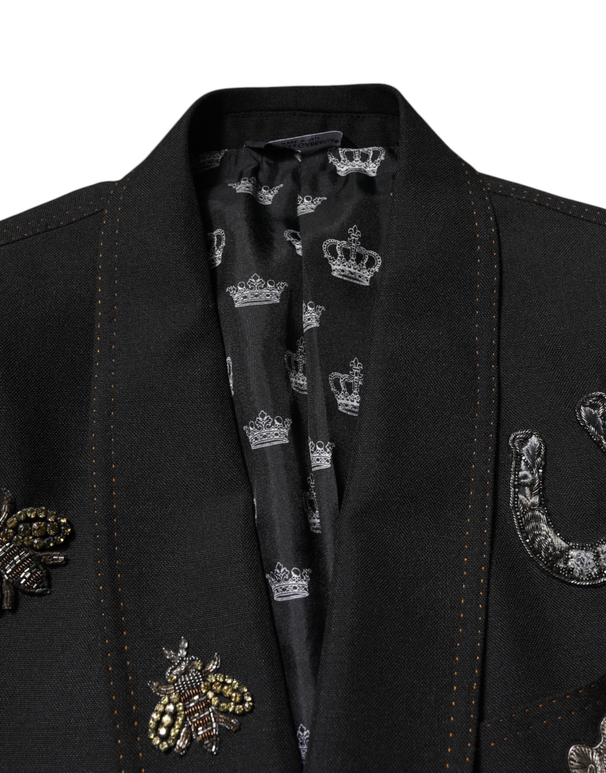 Dolce & Gabbana Black Bee Crown Embellished Suit Coat Blazer Dolce & Gabbana