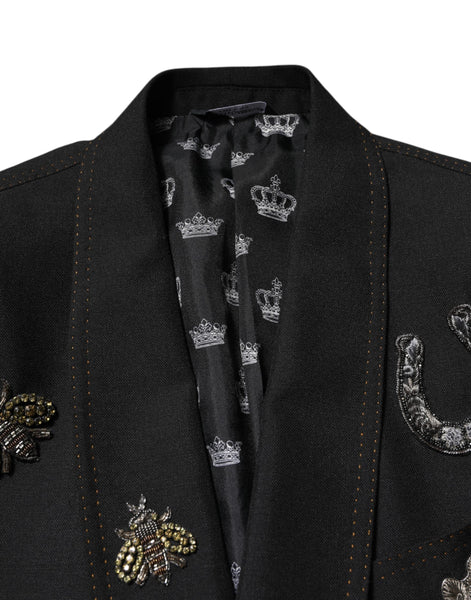 Dolce & Gabbana Black Bee Crown Embellished Suit Coat Blazer Dolce & Gabbana