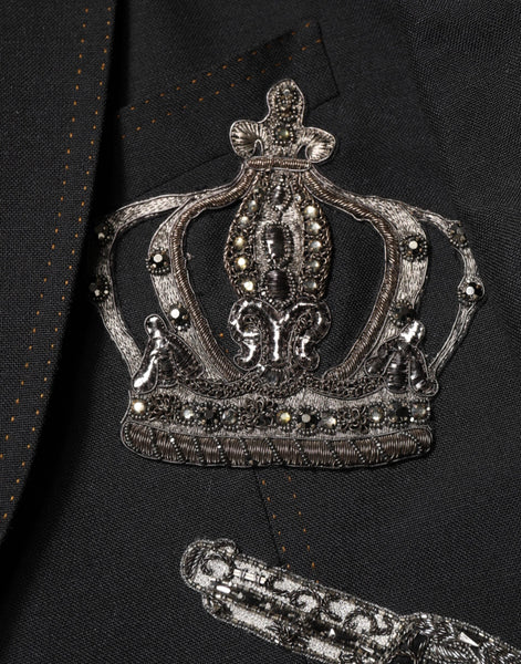 Dolce & Gabbana Black Bee Crown Embellished Suit Coat Blazer Dolce & Gabbana