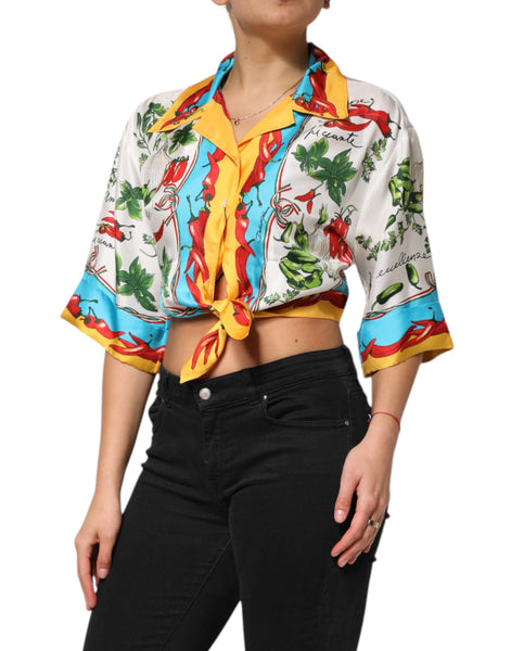 Dolce & Gabbana Multicolor Chili Silk Cropped Blouse Top Dolce & Gabbana