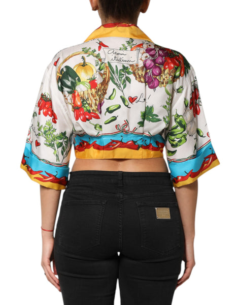 Dolce & Gabbana Multicolor Chili Silk Cropped Blouse Top Dolce & Gabbana