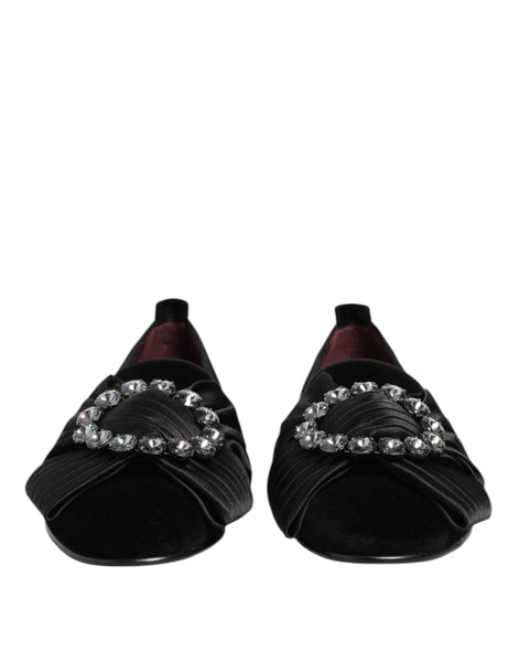 Dolce & Gabbana Black VATICANO Crystal Ribbon Slip On Shoes Dolce & Gabbana