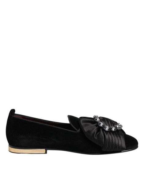 Dolce & Gabbana Black VATICANO Crystal Ribbon Slip On Shoes Dolce & Gabbana