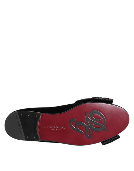 Dolce & Gabbana Black VATICANO Crystal Ribbon Slip On Shoes Dolce & Gabbana